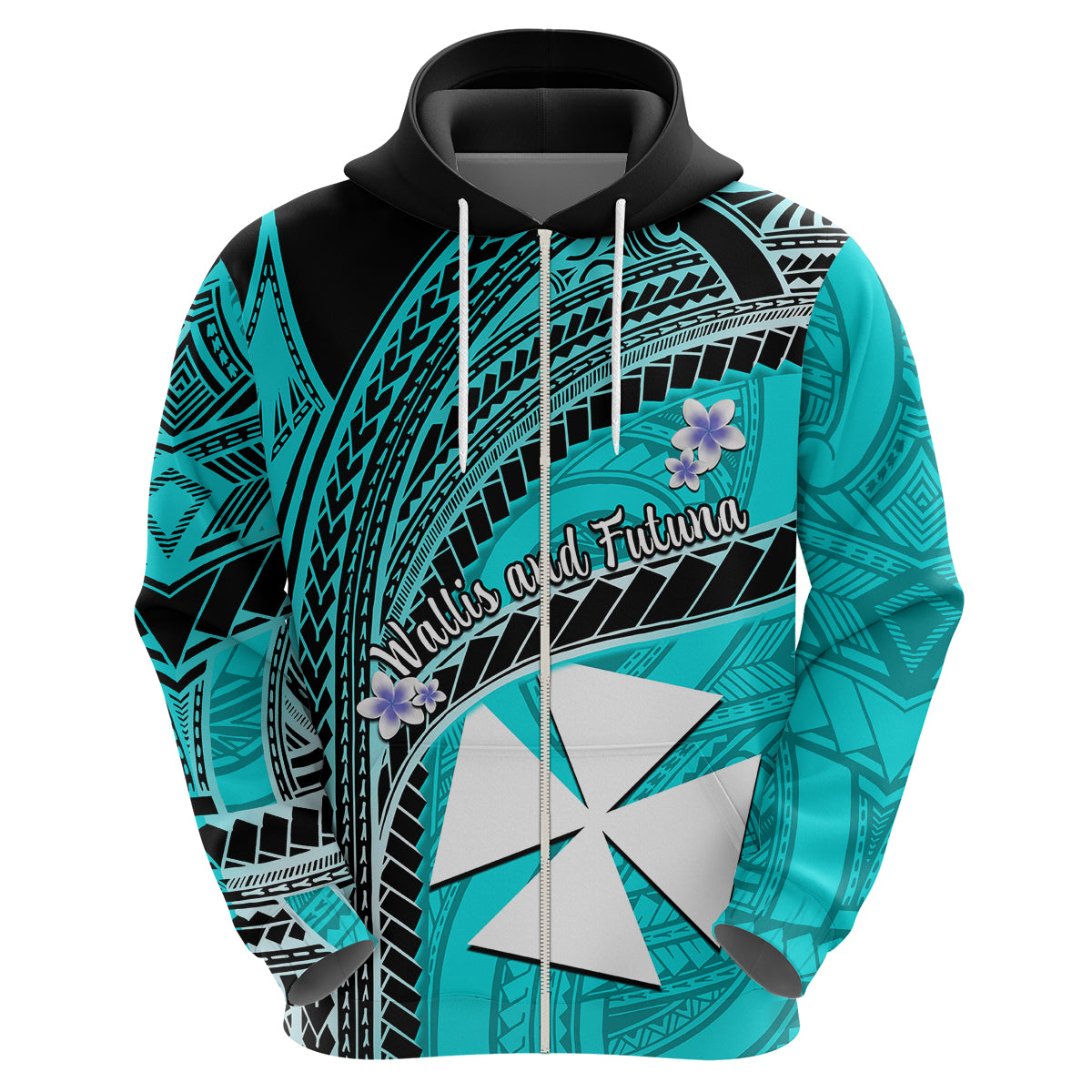 Custom Wallis and Futuna Hoodie Plumeria Flowers With Turquoise Polynesian Pattern LT14 - Polynesian Pride