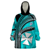 (Custom Personalised) Wallis And Futuna Wearable Blanket Hoodie Plumeria Flowers With Turquoise Polynesian Pattern LT14 - Polynesian Pride