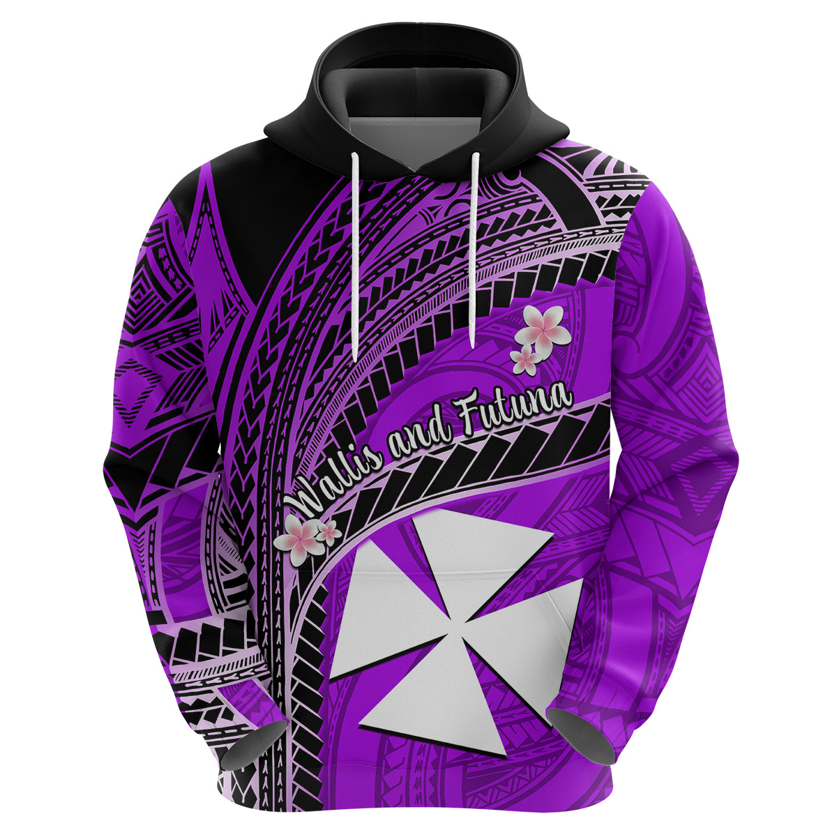 Custom Wallis and Futuna Hoodie Plumeria Flowers With Purple Polynesian Pattern LT14 Zip Hoodie Purple - Polynesian Pride
