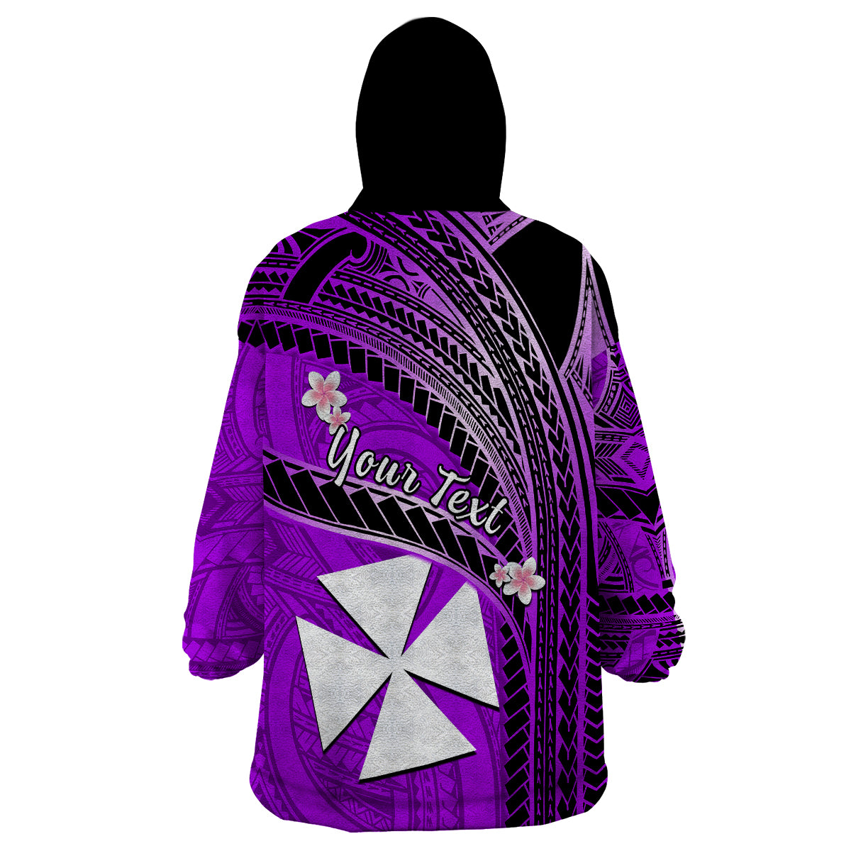 (Custom Personalised) Wallis And Futuna Wearable Blanket Hoodie Plumeria Flowers With Purple Polynesian Pattern LT14 - Polynesian Pride
