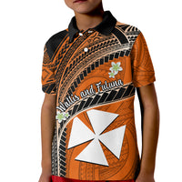 (Custom Personalised) Wallis And Futuna Kid Polo Shirt Plumeria Flowers With Orange Polynesian Pattern LT14 Kid Orange - Polynesian Pride