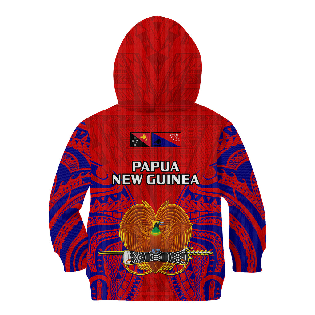 Papua New Guinea Kid Hoodie Central Province Mix Coat Of Arms Polynesian Art LT14 Zip Hoodie Red - Polynesian Pride