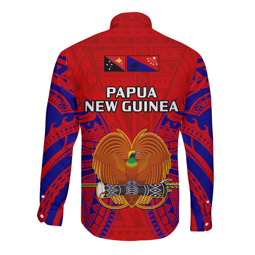 Papua New Guinea Long Sleeve Button Shirt Central Province Mix Coat Of Arms Polynesian Art LT14 - Polynesian Pride