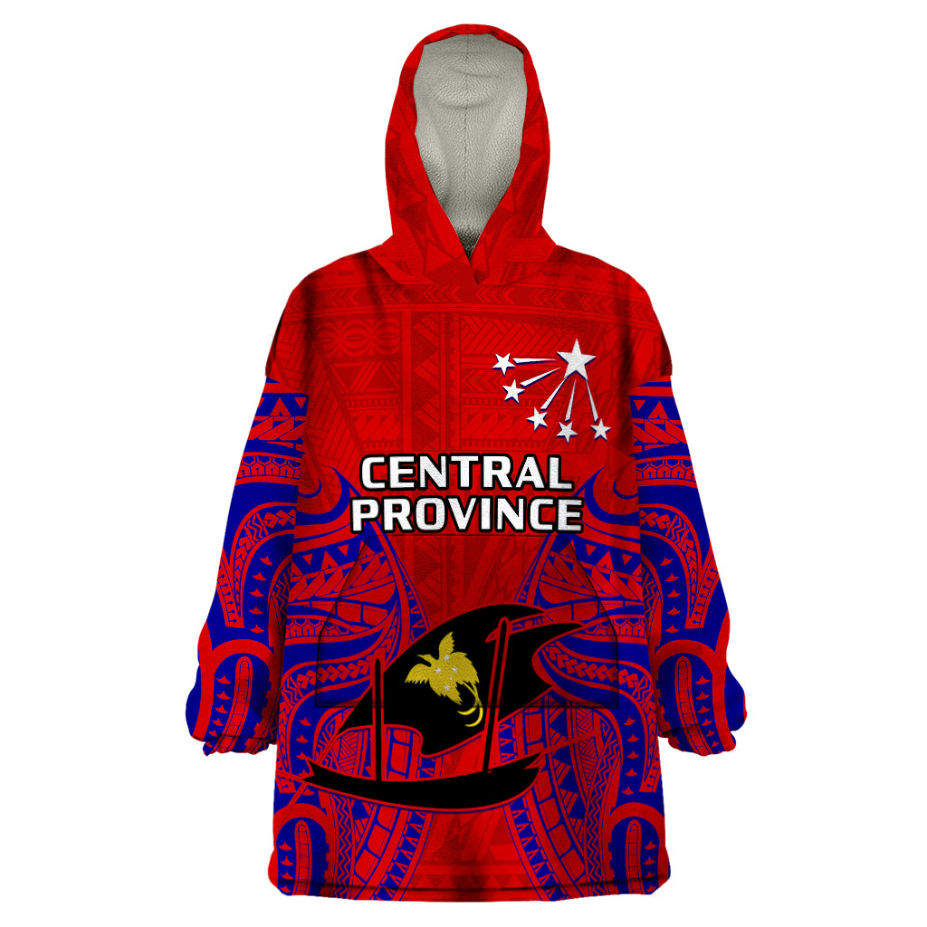 Papua New Guinea Wearable Blanket Hoodie Central Province Mix Coat Of Arms Polynesian Art LT14 One Size Red - Polynesian Pride