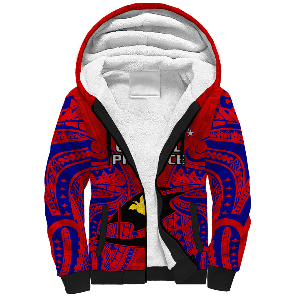(Custom Personalised) Papua New Guinea Sherpa Hoodie Central Province Mix Coat Of Arms Polynesian Art LT14 Unisex Red - Polynesian Pride