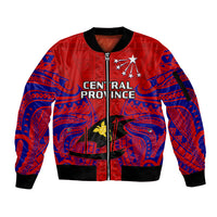 (Custom Personalised) Papua New Guinea Sleeve Zip Bomber Jacket Central Province Mix Coat Of Arms Polynesian Art LT14 Unisex Red - Polynesian Pride