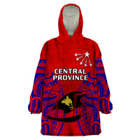 (Custom Personalised) Papua New Guinea Wearable Blanket Hoodie Central Province Mix Coat Of Arms Polynesian Art LT14 One Size Red - Polynesian Pride