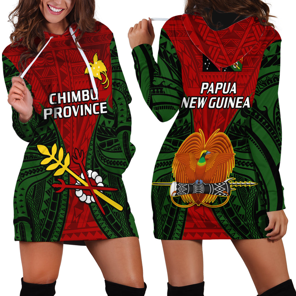 Papua New Guinea Hoodie Dress Chimbu Province Mix Coat Of Arms Polynesian Art LT14 Red - Polynesian Pride