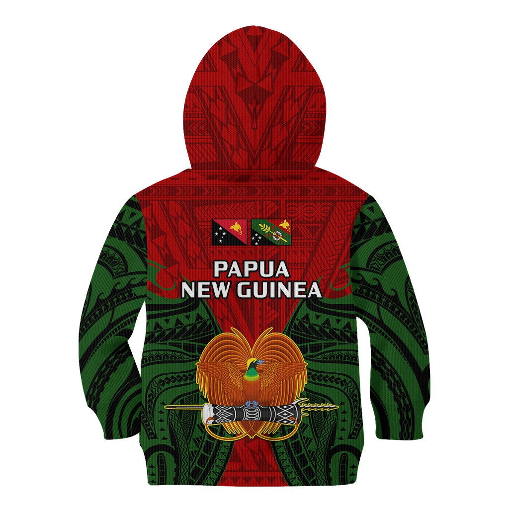 Papua New Guinea Kid Hoodie Chimbu Province Mix Coat Of Arms Polynesian Art LT14 Zip Hoodie Red - Polynesian Pride