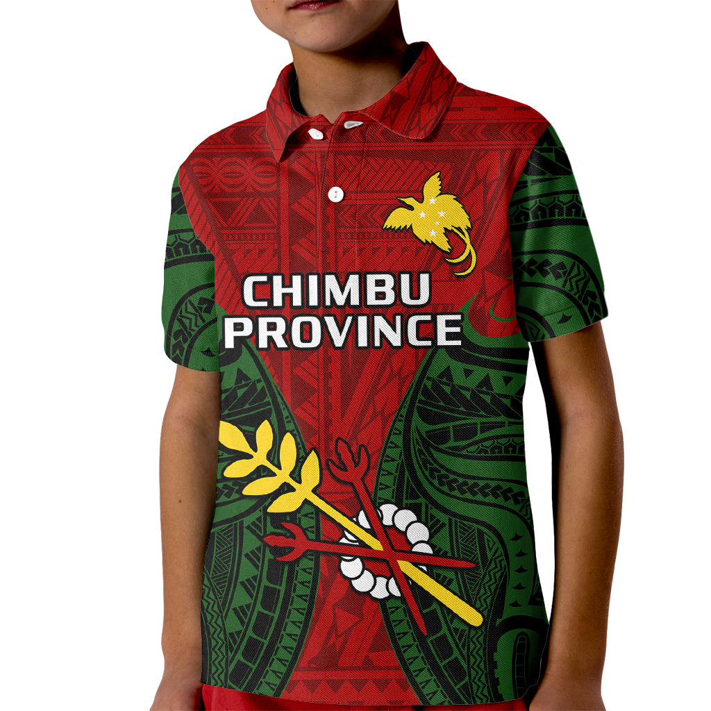 Papua New Guinea Kid Polo Shirt Chimbu Province Mix Coat Of Arms Polynesian Art LT14 Kid Red - Polynesian Pride