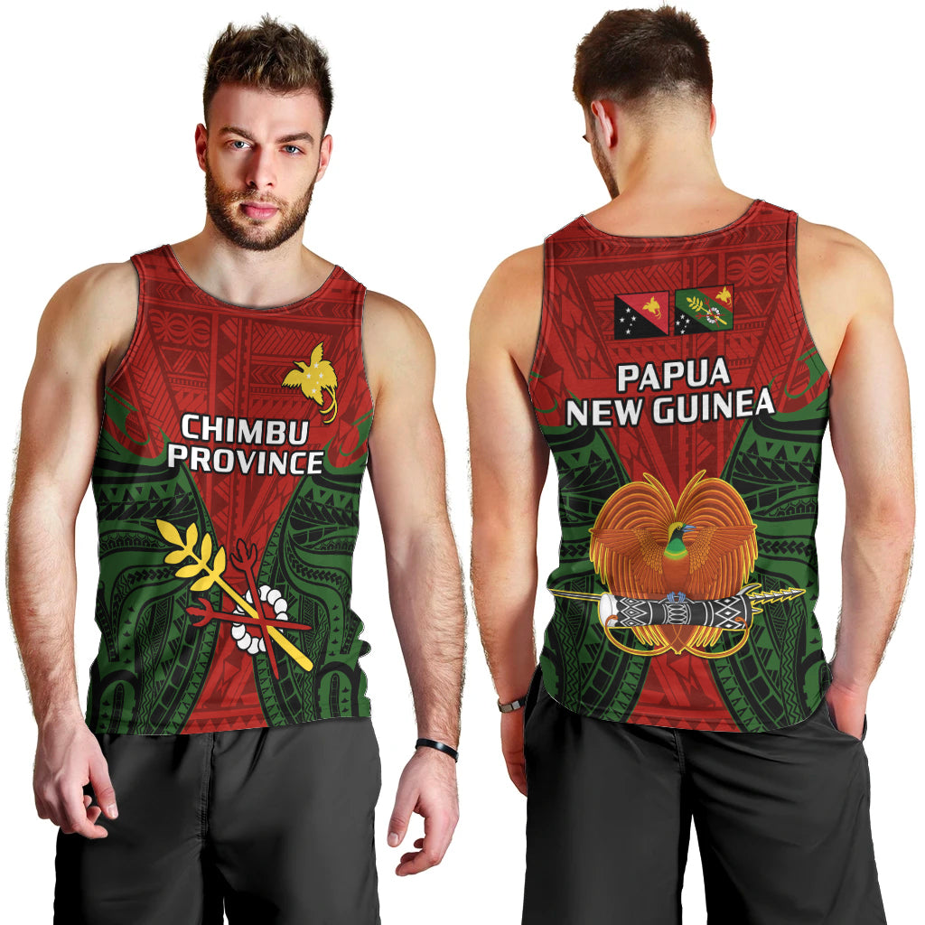 Papua New Guinea Men Tank Top Chimbu Province Mix Coat Of Arms Polynesian Art LT14 - Polynesian Pride