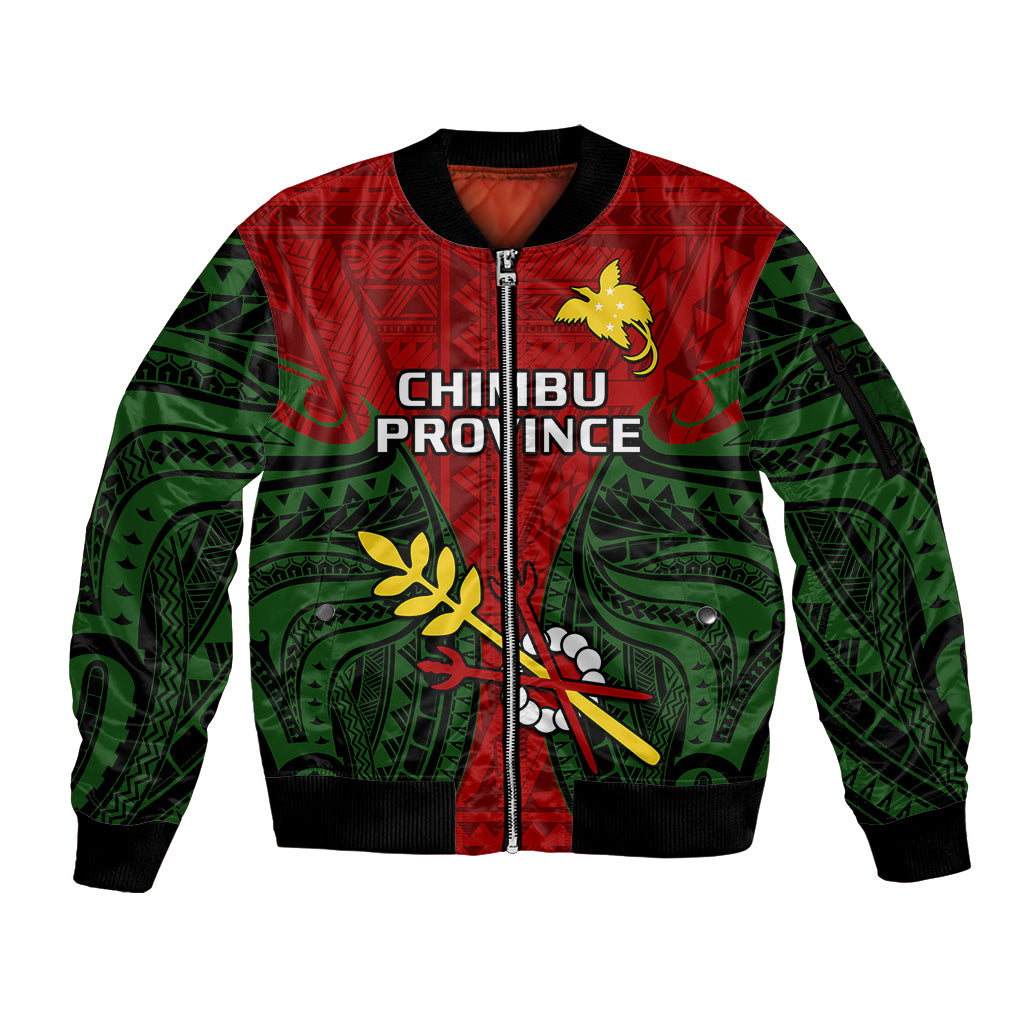 Papua New Guinea Sleeve Zip Bomber Jacket Chimbu Province Mix Coat Of Arms Polynesian Art LT14 Unisex Red - Polynesian Pride