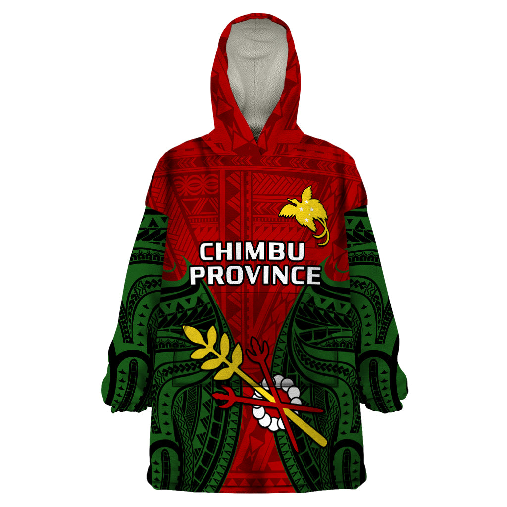 Papua New Guinea Wearable Blanket Hoodie Chimbu Province Mix Coat Of Arms Polynesian Art LT14 One Size Red - Polynesian Pride