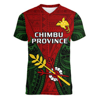 Papua New Guinea Women V Neck T Shirt Chimbu Province Mix Coat Of Arms Polynesian Art LT14 - Polynesian Pride
