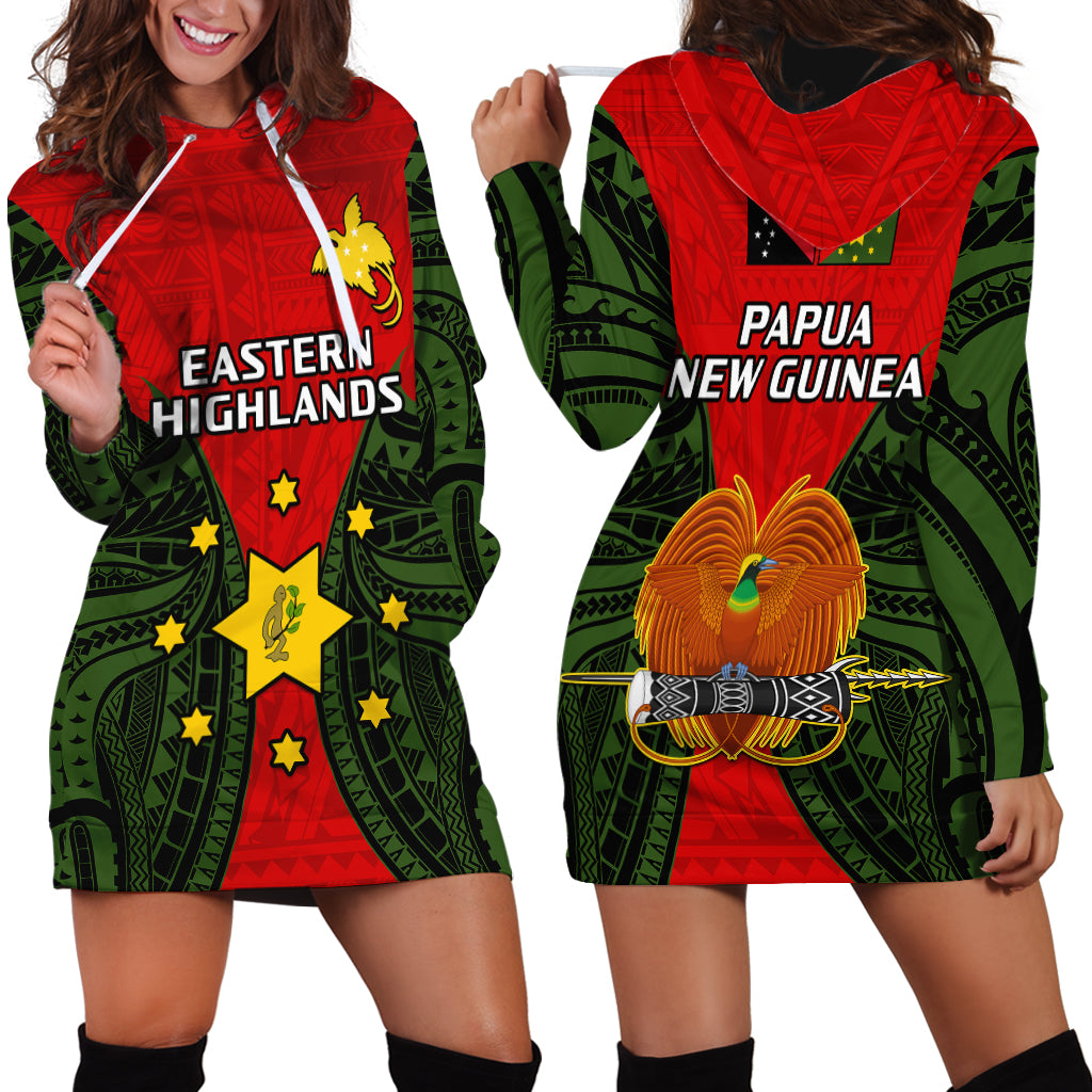 Papua New Guinea Hoodie Dress Eastern Highlands Province Mix Coat Of Arms Polynesian Art LT14 Red - Polynesian Pride