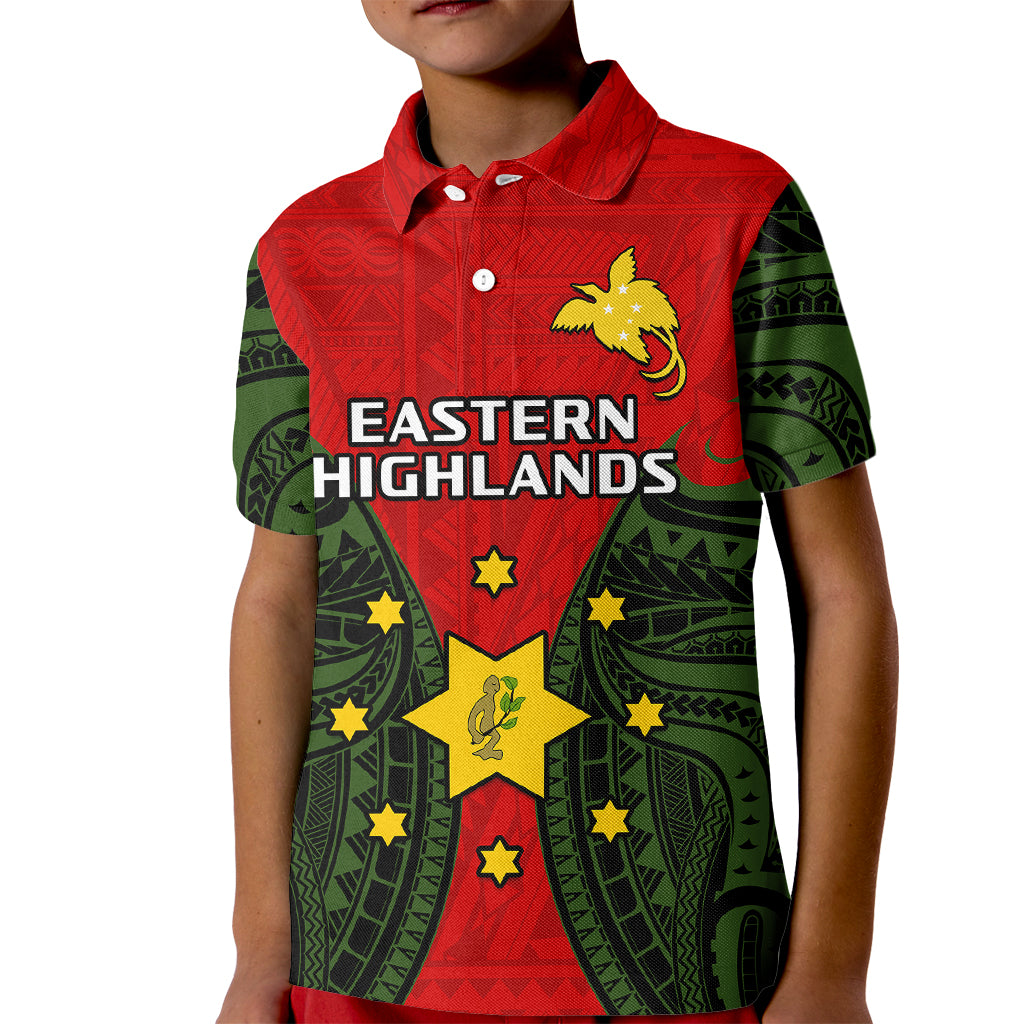 Papua New Guinea Kid Polo Shirt Eastern Highlands Province Mix Coat Of Arms Polynesian Art LT14 Kid Red - Polynesian Pride