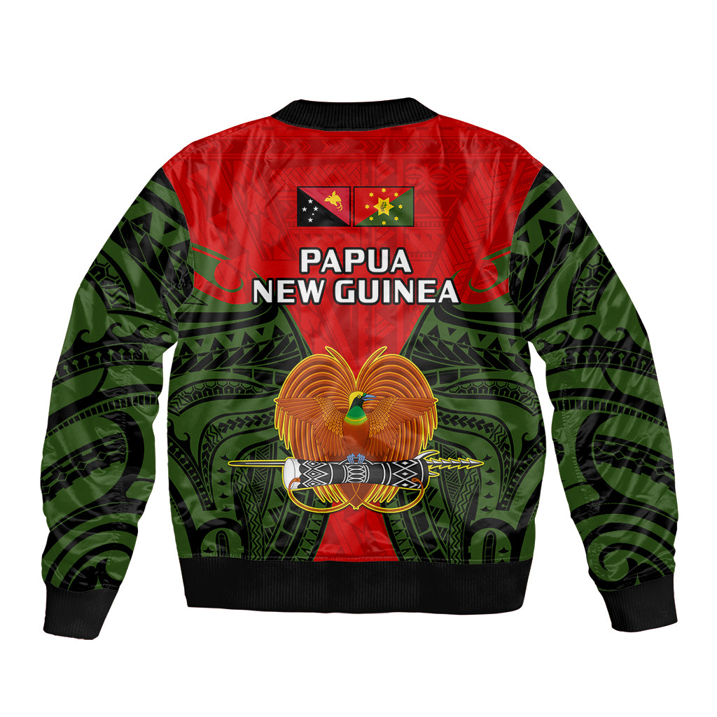 Papua New Guinea Sleeve Zip Bomber Jacket Eastern Highlands Province Mix Coat Of Arms Polynesian Art LT14 - Polynesian Pride