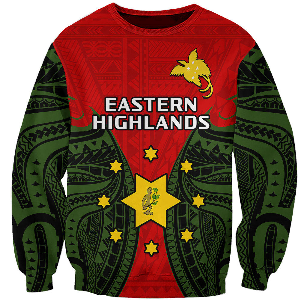 Papua New Guinea Sweatshirt Eastern Highlands Province Mix Coat Of Arms Polynesian Art LT14 Unisex Red - Polynesian Pride