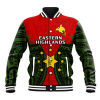 (Custom Personalised) Papua New Guinea Baseball Jacket Eastern Highlands Province Mix Coat Of Arms Polynesian Art LT14 Unisex Red - Polynesian Pride