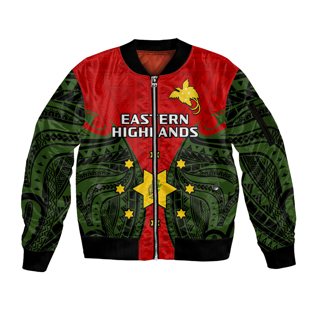 (Custom Personalised) Papua New Guinea Sleeve Zip Bomber Jacket Eastern Highlands Province Mix Coat Of Arms Polynesian Art LT14 Unisex Red - Polynesian Pride