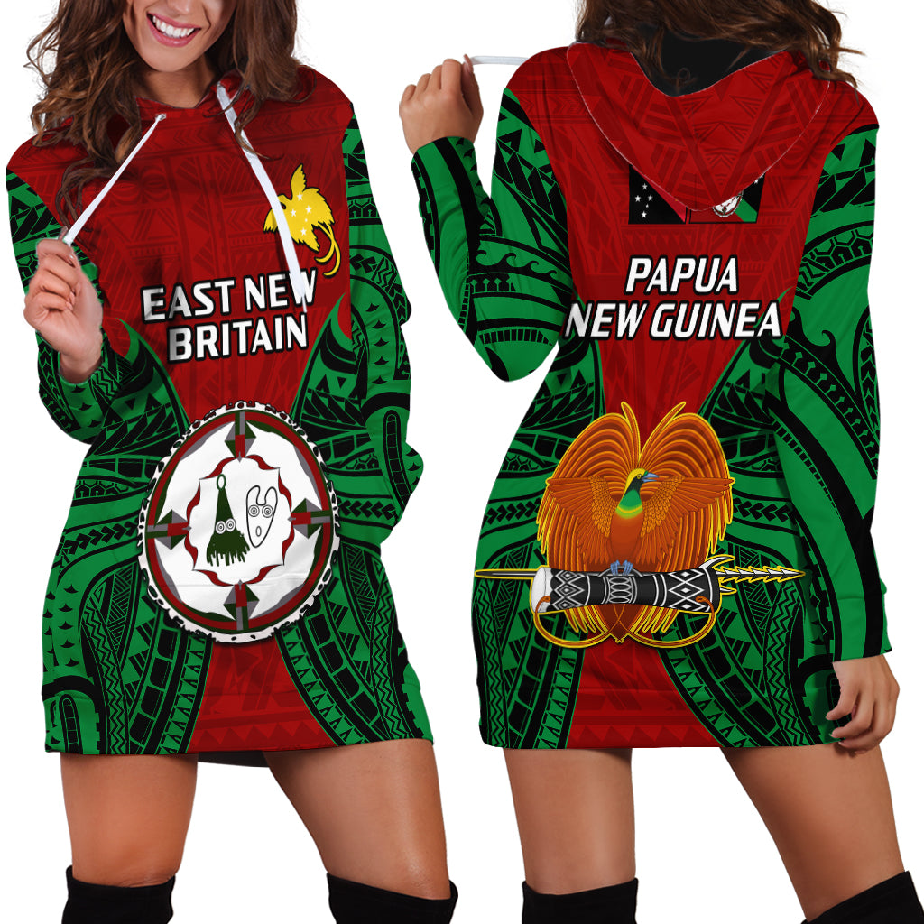 Papua New Guinea Hoodie Dress East New Britain Province Mix Coat Of Arms Polynesian Art LT14 Red - Polynesian Pride