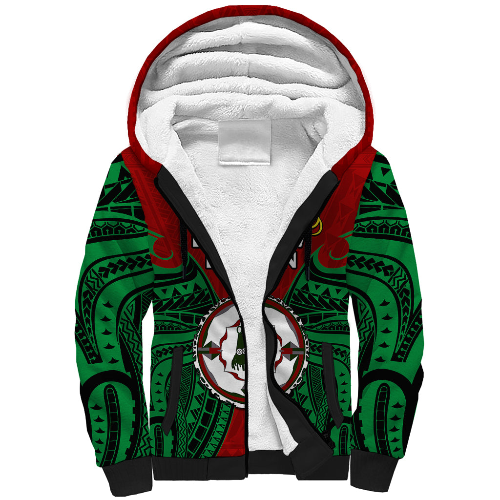 (Custom Personalised) Papua New Guinea Sherpa Hoodie East New Britain Province Mix Coat Of Arms Polynesian Art LT14 Unisex Red - Polynesian Pride