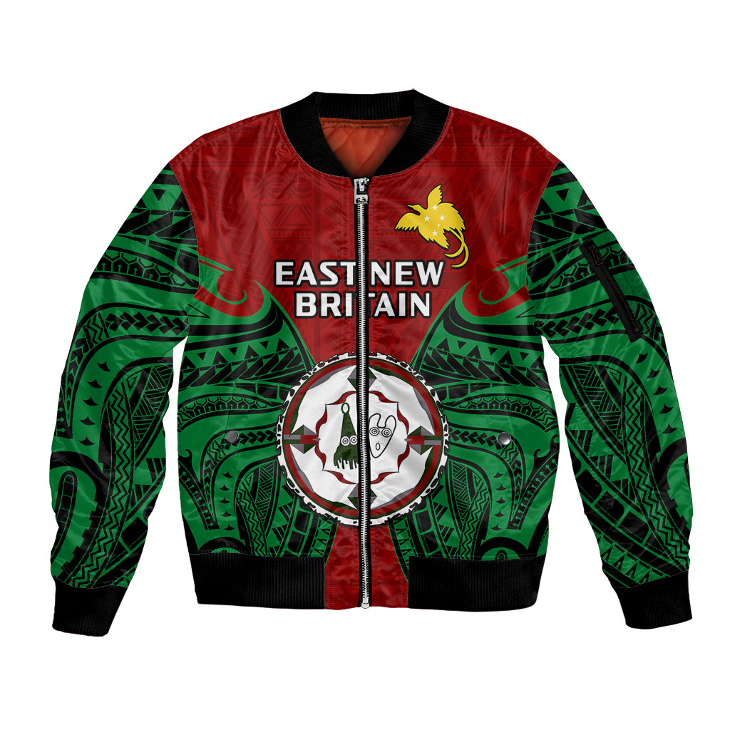 (Custom Personalised) Papua New Guinea Sleeve Zip Bomber Jacket East New Britain Province Mix Coat Of Arms Polynesian Art LT14 Unisex Red - Polynesian Pride