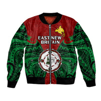(Custom Personalised) Papua New Guinea Sleeve Zip Bomber Jacket East New Britain Province Mix Coat Of Arms Polynesian Art LT14 Unisex Red - Polynesian Pride