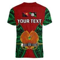(Custom Personalised) Papua New Guinea Women V Neck T Shirt East New Britain Province Mix Coat Of Arms Polynesian Art LT14 - Polynesian Pride