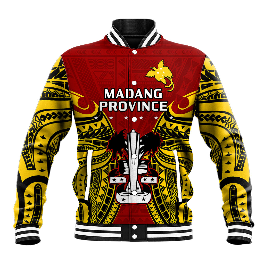 Papua New Guinea Baseball Jacket Madang Province Mix Coat Of Arms Polynesian Art LT14 Unisex Red - Polynesian Pride
