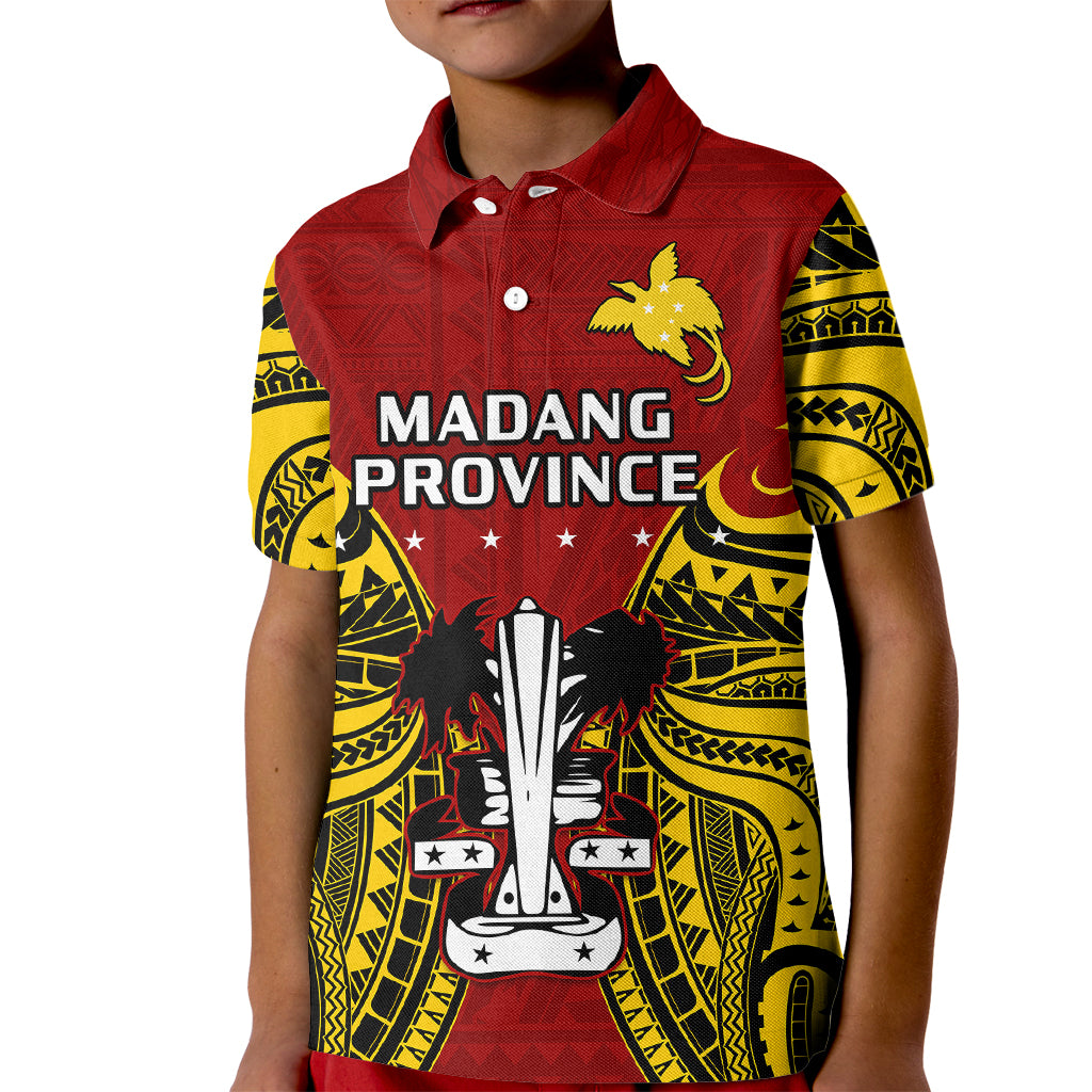 Papua New Guinea Kid Polo Shirt Madang Province Mix Coat Of Arms Polynesian Art LT14 Kid Red - Polynesian Pride