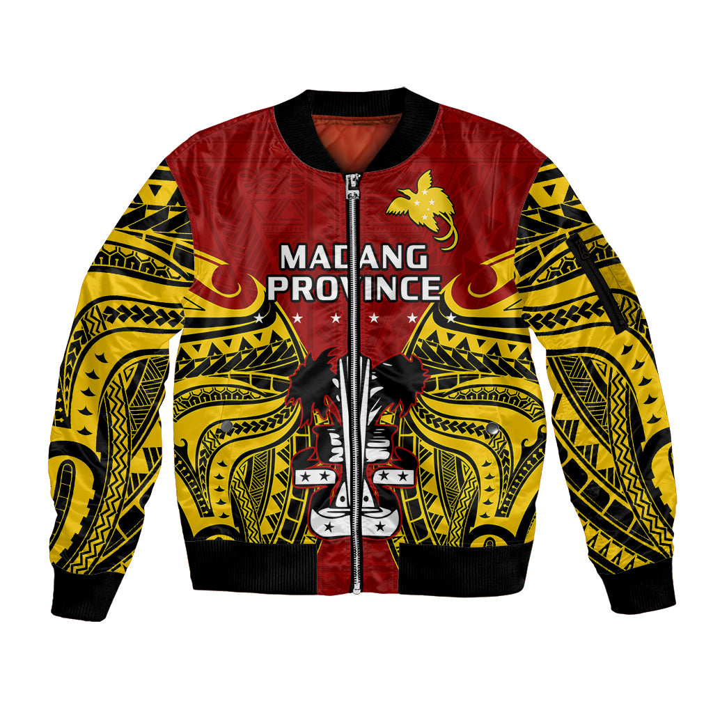 Papua New Guinea Sleeve Zip Bomber Jacket Madang Province Mix Coat Of Arms Polynesian Art LT14 Unisex Red - Polynesian Pride