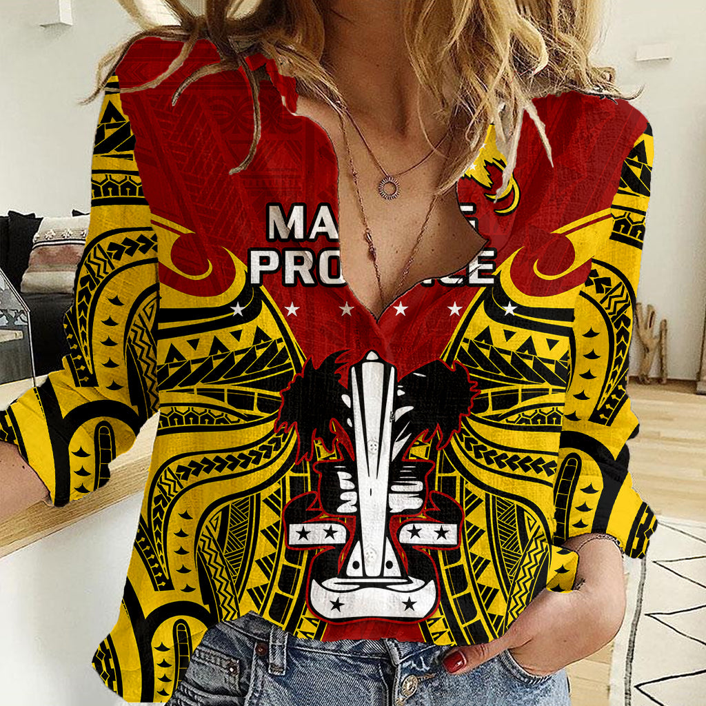 Papua New Guinea Women Casual Shirt Madang Province Mix Coat Of Arms Polynesian Art LT14 Female Red - Polynesian Pride