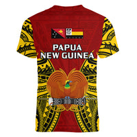 Papua New Guinea Women V Neck T Shirt Madang Province Mix Coat Of Arms Polynesian Art LT14 - Polynesian Pride