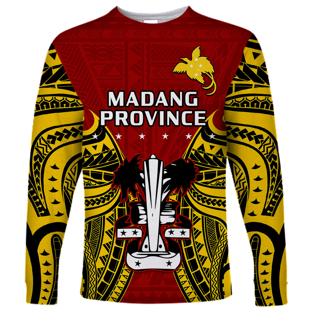 (Custom Personalised) Papua New Guinea Long Sleeve Shirt Madang Province Mix Coat Of Arms Polynesian Art LT14 Unisex Red - Polynesian Pride