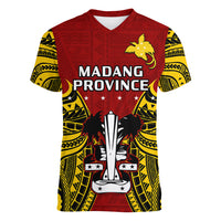 (Custom Personalised) Papua New Guinea Women V Neck T Shirt Madang Province Mix Coat Of Arms Polynesian Art LT14 - Polynesian Pride