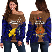 Papua New Guinea Off Shoulder Sweater Manus Province Mix Coat Of Arms Polynesian Art LT14 Women Brown - Polynesian Pride