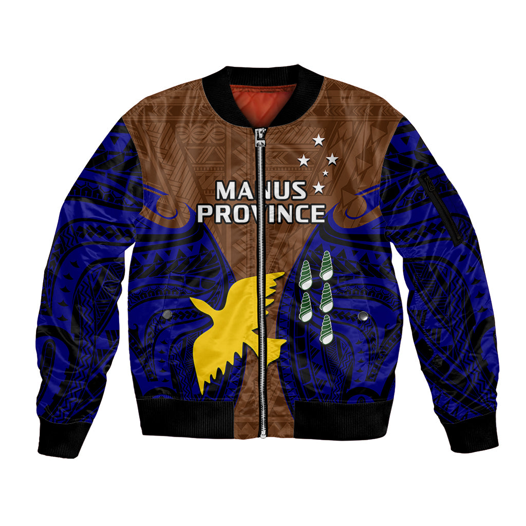 Papua New Guinea Sleeve Zip Bomber Jacket Manus Province Mix Coat Of Arms Polynesian Art LT14 Unisex Brown - Polynesian Pride