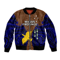 Papua New Guinea Sleeve Zip Bomber Jacket Manus Province Mix Coat Of Arms Polynesian Art LT14 Unisex Brown - Polynesian Pride
