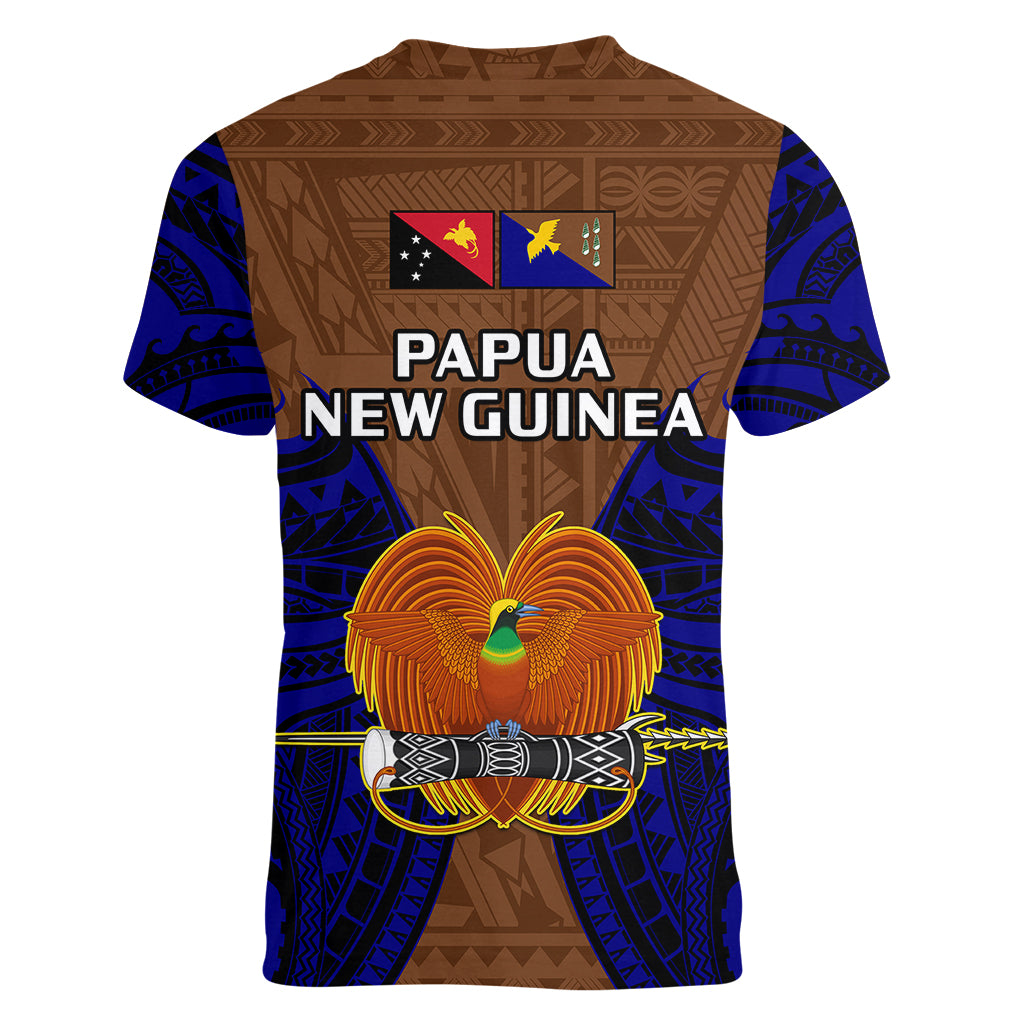 Papua New Guinea Women V Neck T Shirt Manus Province Mix Coat Of Arms Polynesian Art LT14 - Polynesian Pride