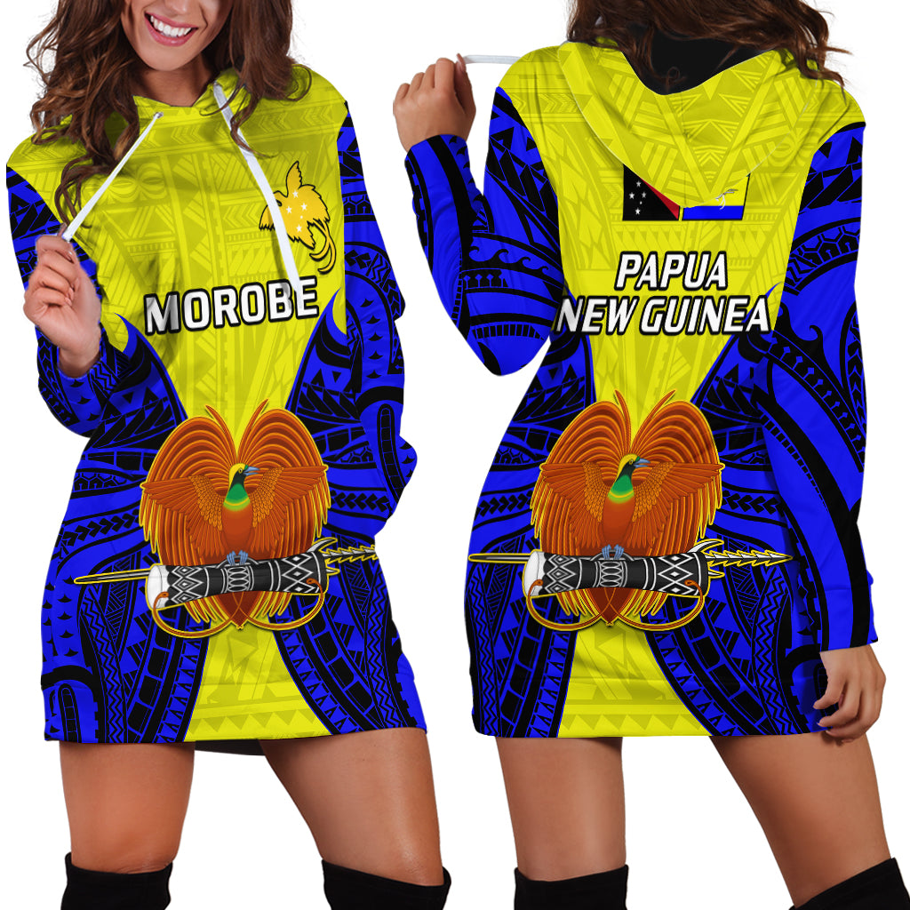 Papua New Guinea Hoodie Dress Morobe Province Mix Coat Of Arms Polynesian Art LT14 Yellow - Polynesian Pride