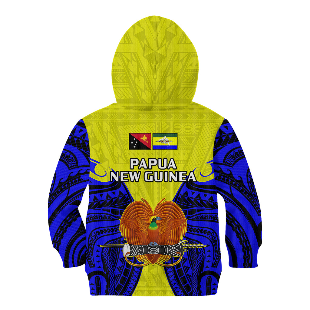 Papua New Guinea Kid Hoodie Morobe Province Mix Coat Of Arms Polynesian Art LT14 Zip Hoodie Yellow - Polynesian Pride