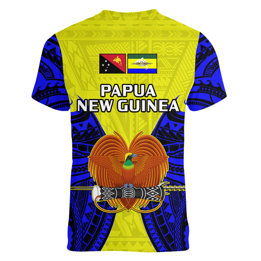 Papua New Guinea Women V Neck T Shirt Morobe Province Mix Coat Of Arms Polynesian Art LT14 - Polynesian Pride