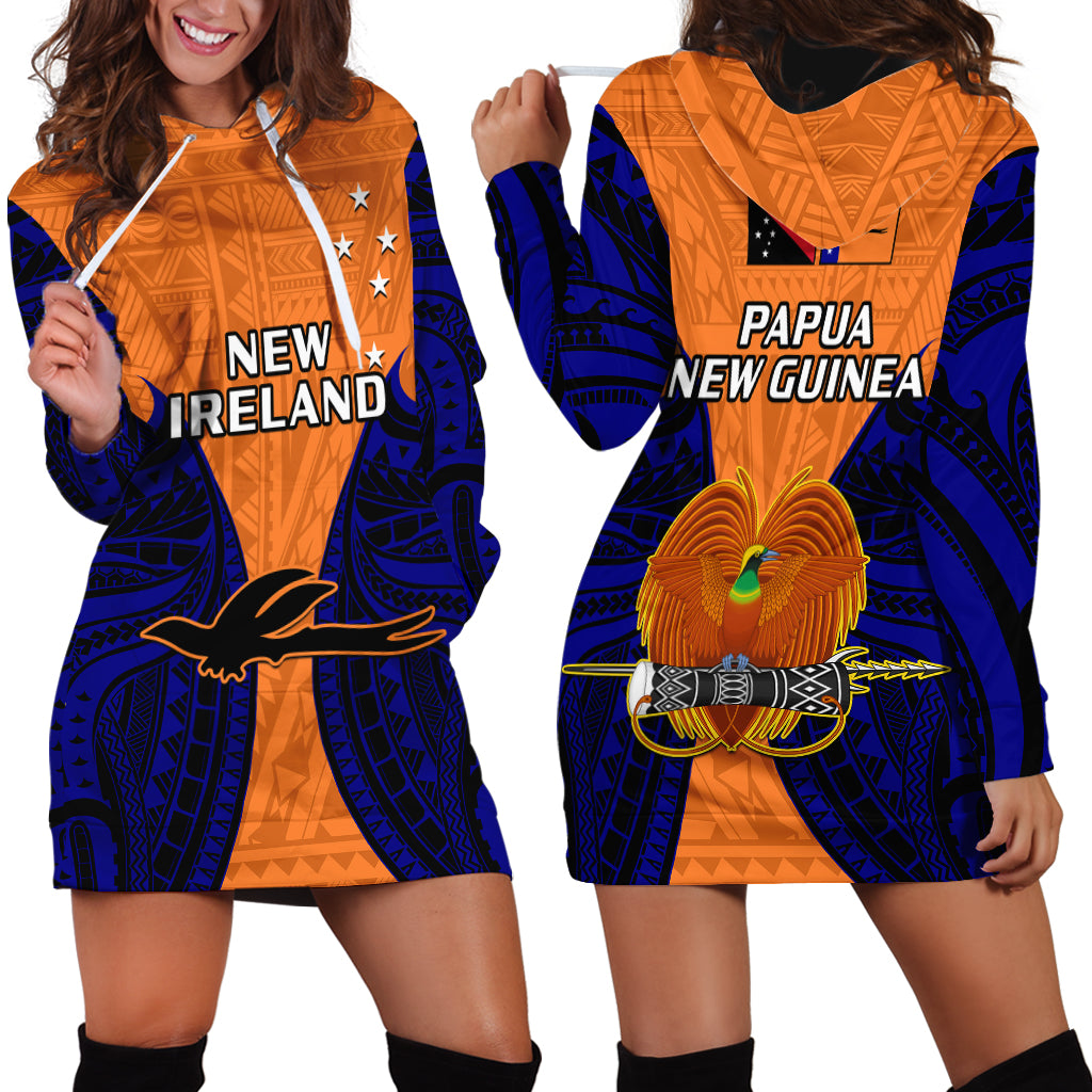 Papua New Guinea Hoodie Dress New Ireland Province Mix Coat Of Arms Polynesian Art LT14 Orange - Polynesian Pride