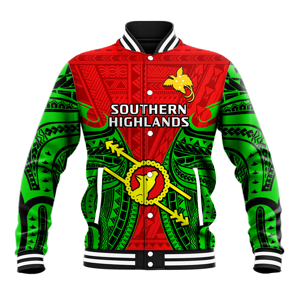 Papua New Guinea Baseball Jacket Southern Highlands Province Mix Coat Of Arms Polynesian Art LT14 Unisex Red - Polynesian Pride