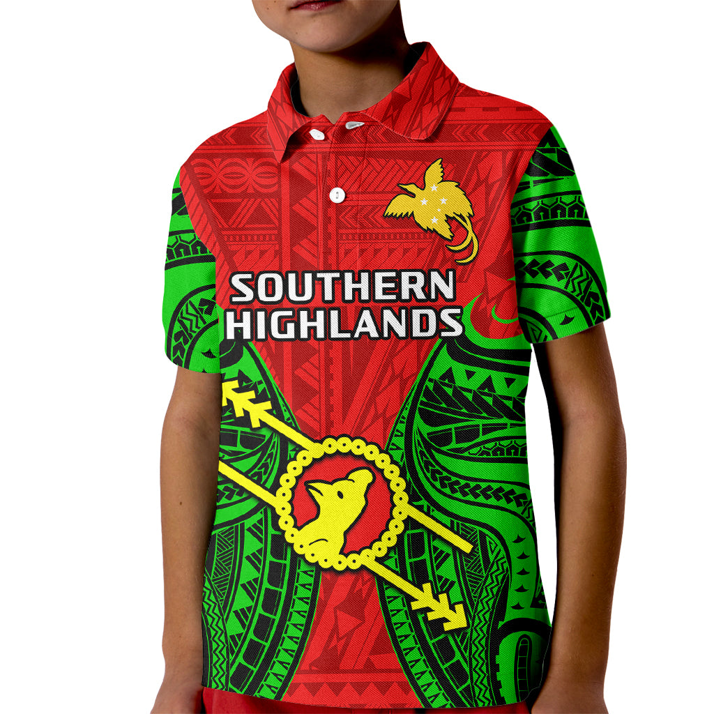 Papua New Guinea Kid Polo Shirt Southern Highlands Province Mix Coat Of Arms Polynesian Art LT14 Kid Red - Polynesian Pride