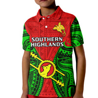 Papua New Guinea Kid Polo Shirt Southern Highlands Province Mix Coat Of Arms Polynesian Art LT14 Kid Red - Polynesian Pride