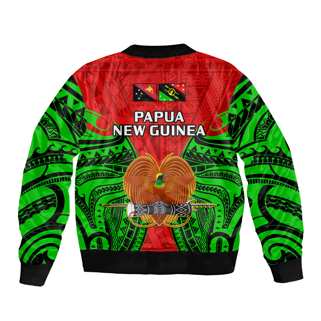 Papua New Guinea Sleeve Zip Bomber Jacket Southern Highlands Province Mix Coat Of Arms Polynesian Art LT14 - Polynesian Pride