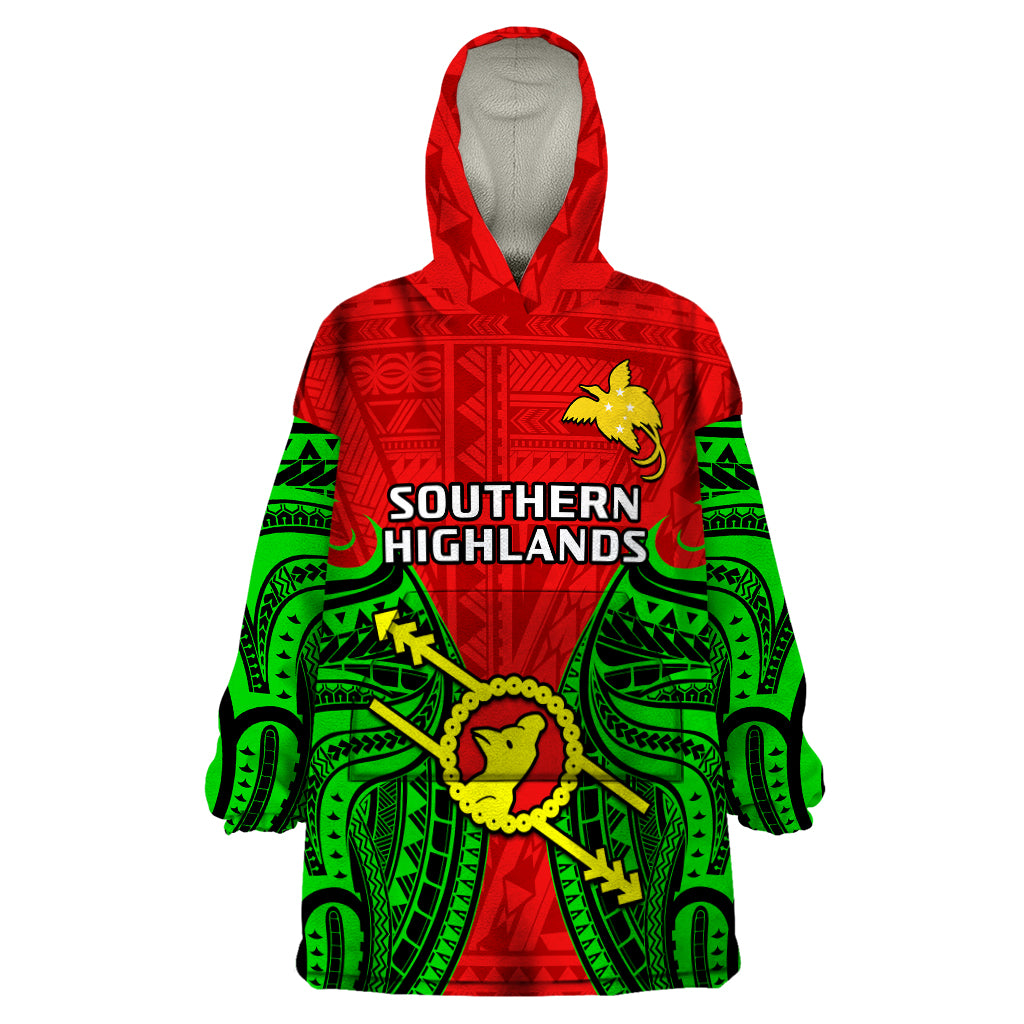 Papua New Guinea Wearable Blanket Hoodie Southern Highlands Province Mix Coat Of Arms Polynesian Art LT14 One Size Red - Polynesian Pride