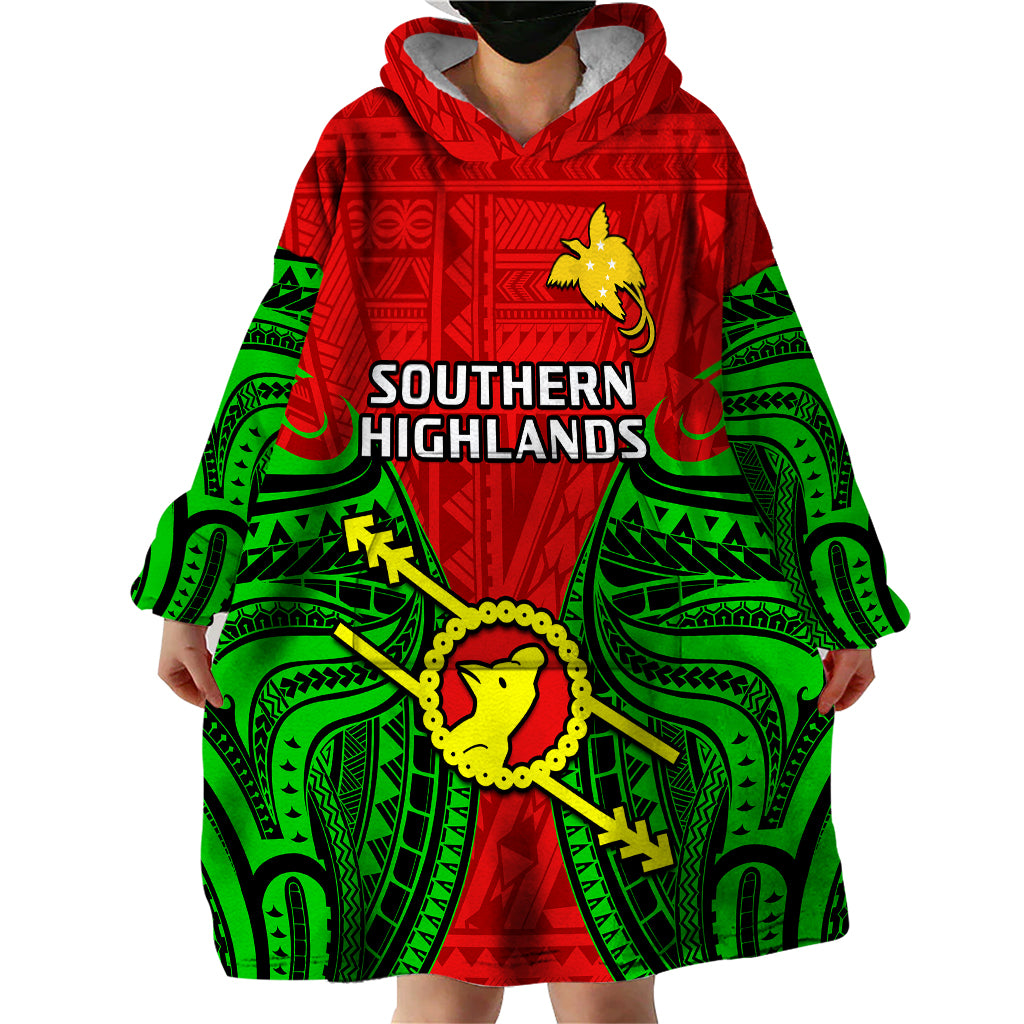 Papua New Guinea Wearable Blanket Hoodie Southern Highlands Province Mix Coat Of Arms Polynesian Art LT14 - Polynesian Pride